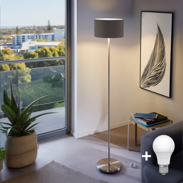 Eglo - LED  Põrandalamp TUNJA 1xE27/60W/230V matt kroom/pruun