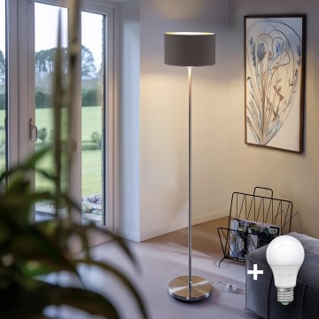 Eglo - LED  Põrandalamp TUNJA 1xE27/60W/230V matt kroom/taupe