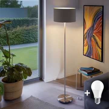 Eglo - LED  Põrandalamp TUNJA 1xE27/60W/230V matt kroom/taupe