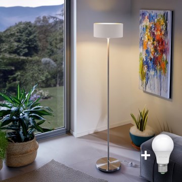 Eglo - LED  Põrandalamp TUNJA 1xE27/60W/230V matt kroom/valge