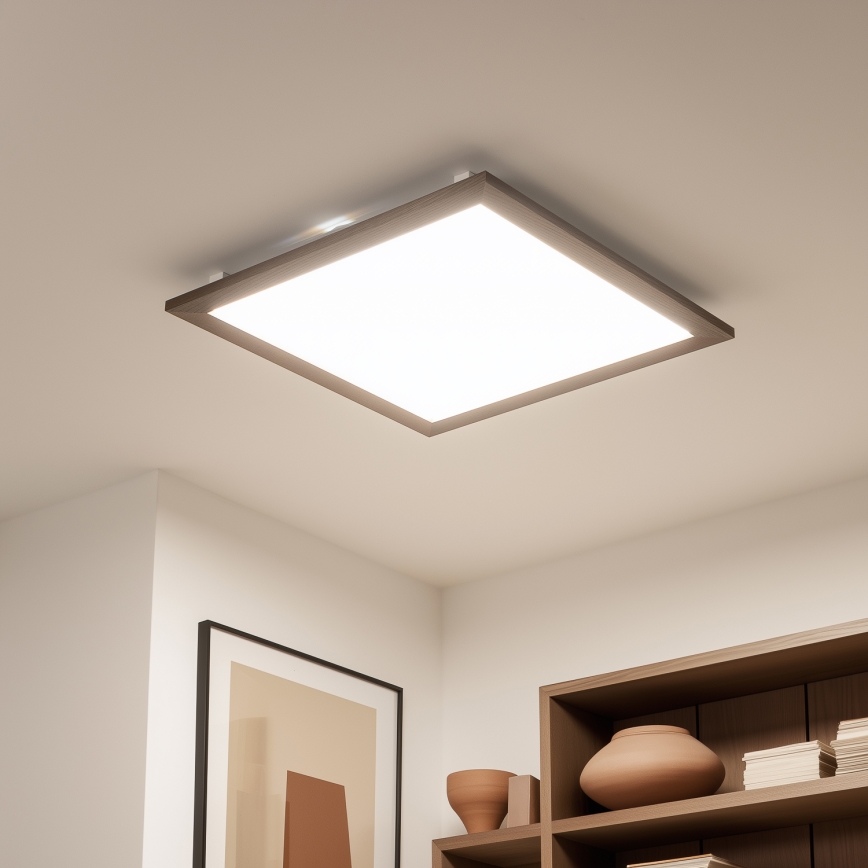 Eglo - LED RGB Hämardatav pinnale kinnitatav valguspaneel SALOBRENA-C WOOD LED/30,5W/230V 2700-6500K 64x64 cm tumepruun + kaugjuhtimispult