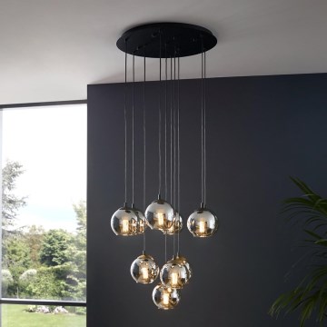 Eglo - Ripplühter kaablil 10xE27/40W/230V must/läikiv kroom