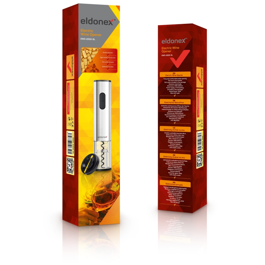 ELDONEX EWO-2200-SL - Elektriline veiniavaja 4xAA matt kroom