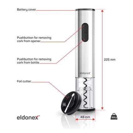ELDONEX EWO-2200-SL - Elektriline veiniavaja 4xAA matt kroom