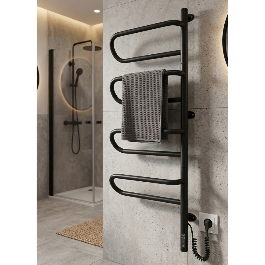 ELECTRA elektriline pööratav rätikukuivati 120W/230V 102,5x44,5 cm roostevaba/must, parempoolne