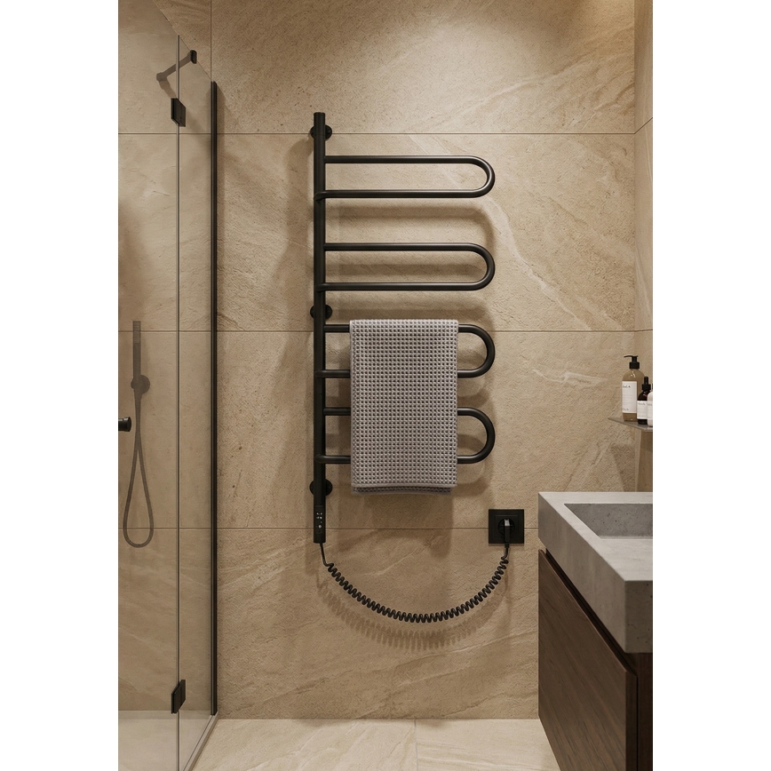 Elektriline pöörlev rätikuivati ELECTRA 120W/230V 102,5x47,5 cm roostevaba/must vasakpoolne