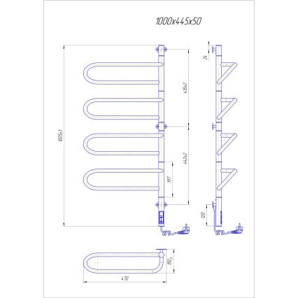 Elektriline pööratav rätikukuivati ELECTRA 120W/230V 102,5x44,5 cm roostevaba teras/kroom parempoolne