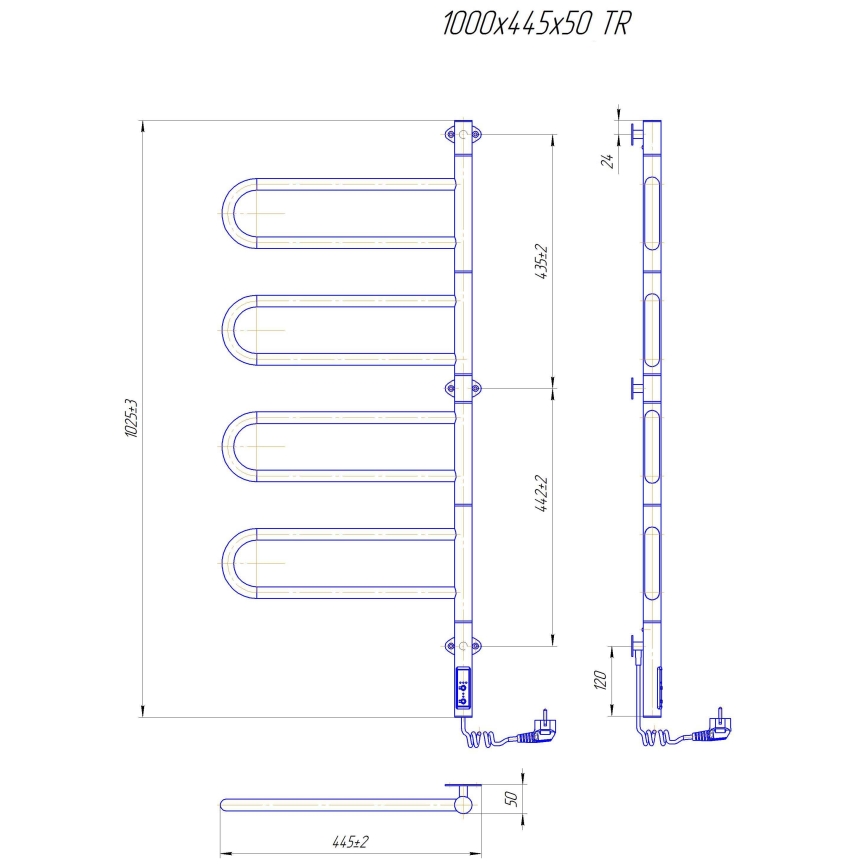 Elektriline pööratav rätikukuivati TRISTAR 105W/230V 102,5x44,5 cm IP44 roostevaba teras/must