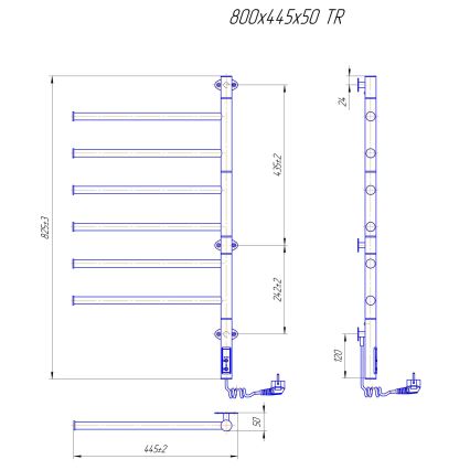 Elektriline pööratav rätiku kuivatusrest VEER 80W/230V 80x44,5 cm roostevaba teras/must