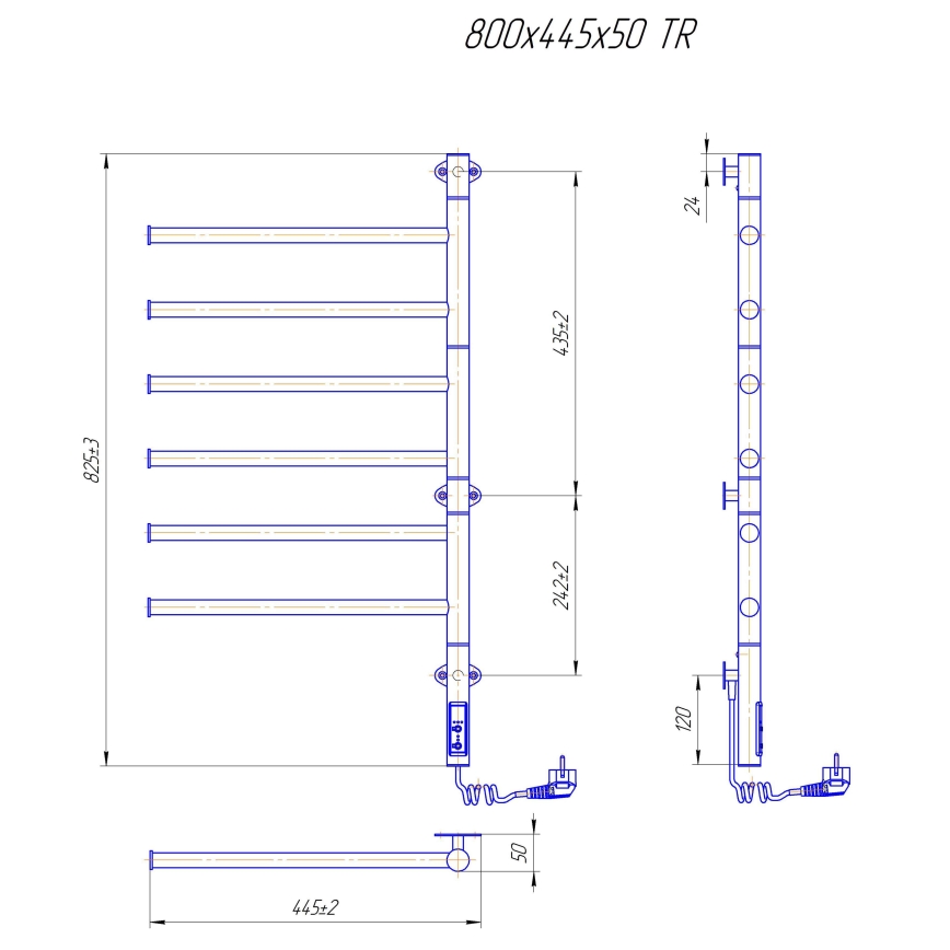 Elektriline pööratav rätiku kuivatusrest VEER 80W/230V 80x44,5 cm roostevaba teras/must