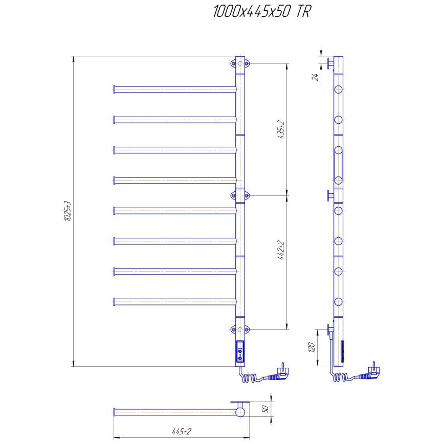 Elektriline pööratav rätiku kuivati VEER 95W/230V 102,5x44,5 cm roostevaba teras/must