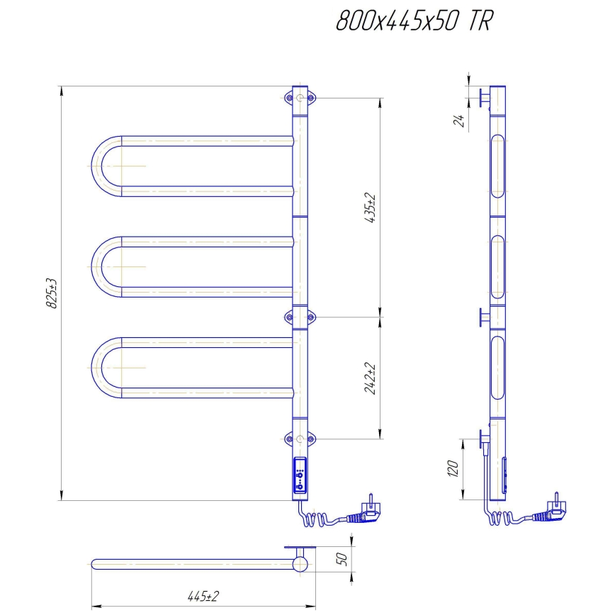 Elektriline pööratav rätikukuivati TRISTAR 80W/230V 80x44,5 cm IP44 roostevaba teras/läikiv kroom
