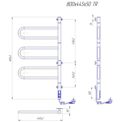 Elektriline pööratav rätikukuivati TRISTAR 80W/230V 82,5x44,5 cm IP44 roostevaba teras/must