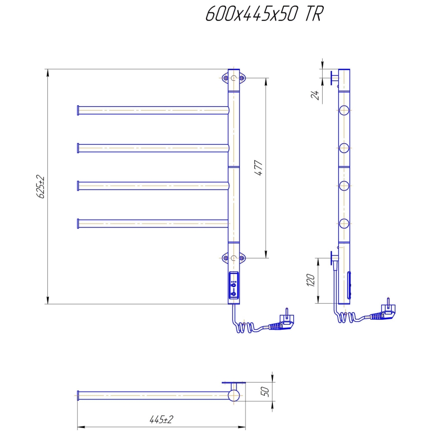 Elektriline pöörlev rätikuivati VEER 50W/230V 62,5x44,5 cm roostevaba teras/must
