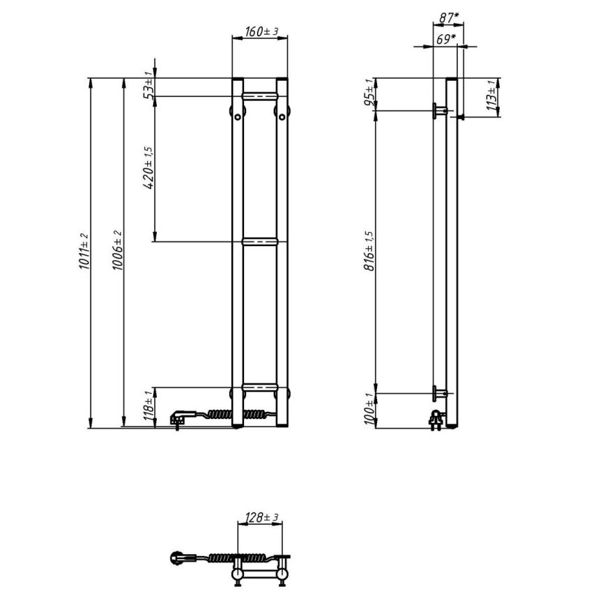 Elektriline rätikuhoidik SILOUETTE 187W/230V 101,1 cm IP44 valge parem ümmargune