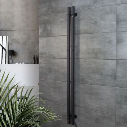 Elektriline rätikukuivati termostaadiga SILOUETTE 106W 150x9 cm must parempoolne