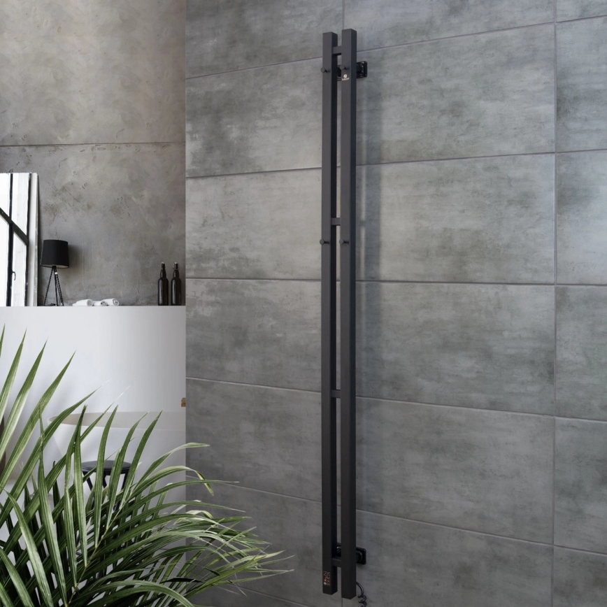 Elektriline rätikukuivati termostaadiga SILOUETTE 106W 150x9 cm must parempoolne