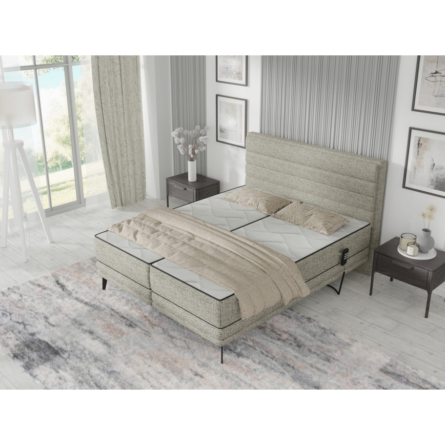 Elektriline reguleeritav polsterdatud voodi koos madratsitega MILA 180x200 cm hall