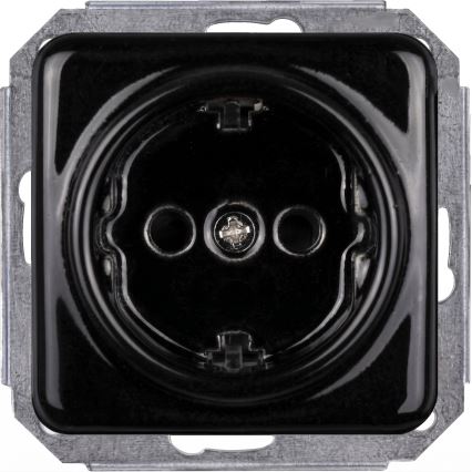 Elhard - kahepesa keraamiline retro seinapistik raamiga SCHUKO 230 V, must