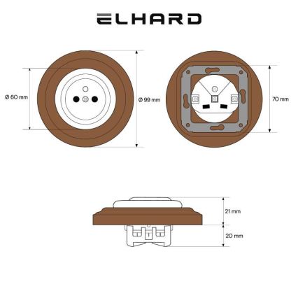 Elhard - Keraamiline retro kodune pistikupesa raamiga 230V must/tume puit