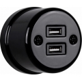 Elhard - Keraamiline retro pistikupesa 2xUSB-A must