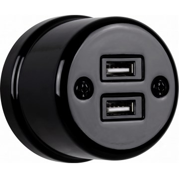 Elhard - Keraamiline retro pistikupesa 2xUSB-A must
