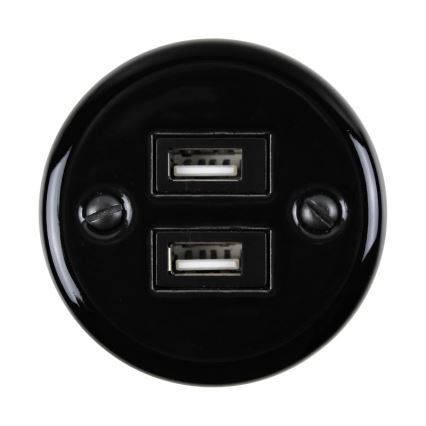 Elhard - Keraamiline retro pistikupesa 2xUSB-A must