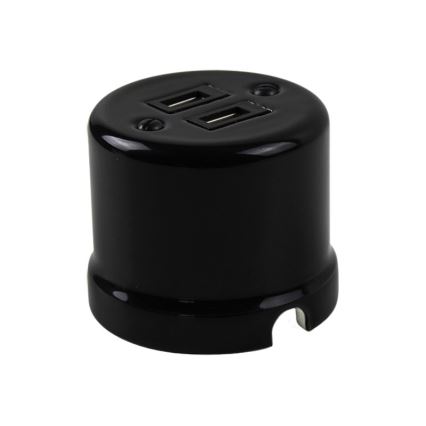 Elhard - Keraamiline retro pistikupesa 2xUSB-A must