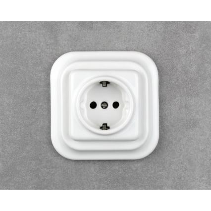 Elhard - keraamiline retro pistikupesa koduseks kasutamiseks raamiga SCHUKO 230V valge