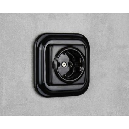 Elhard - Keraamiline retro raamita SCHUKO 230V koduseks kasutamiseks must pistikupesa