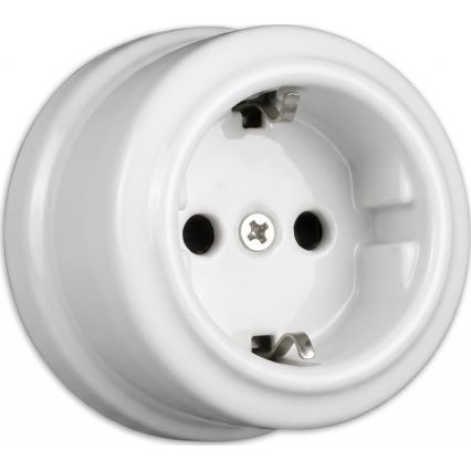 Elhard - seinale paigaldatav keraamiline retro ühepoolne lüliti nr 1 ja SCHUKO 230V pistikupesa raamiga, valge