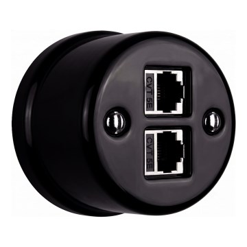 Elhard - keraamiline retro seinapesa 2xRJ45 must