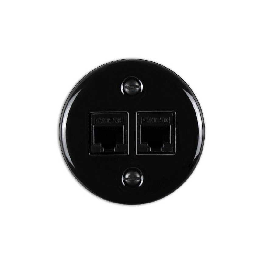 Elhard - keraamiline retro seinapesa 2xRJ45 must