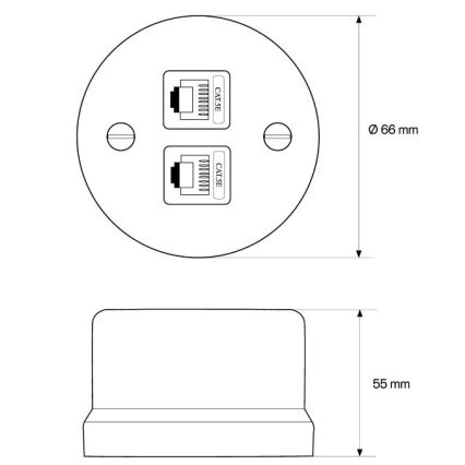 Elhard - keraamiline retro seinapesa 2xRJ45 must