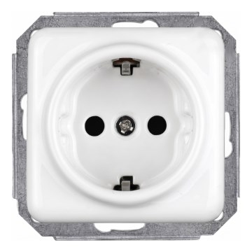 Elhard - keraamiline retro seinapistikupesa koduseks kasutamiseks, ilma raamita, SCHUKO 230V, valge