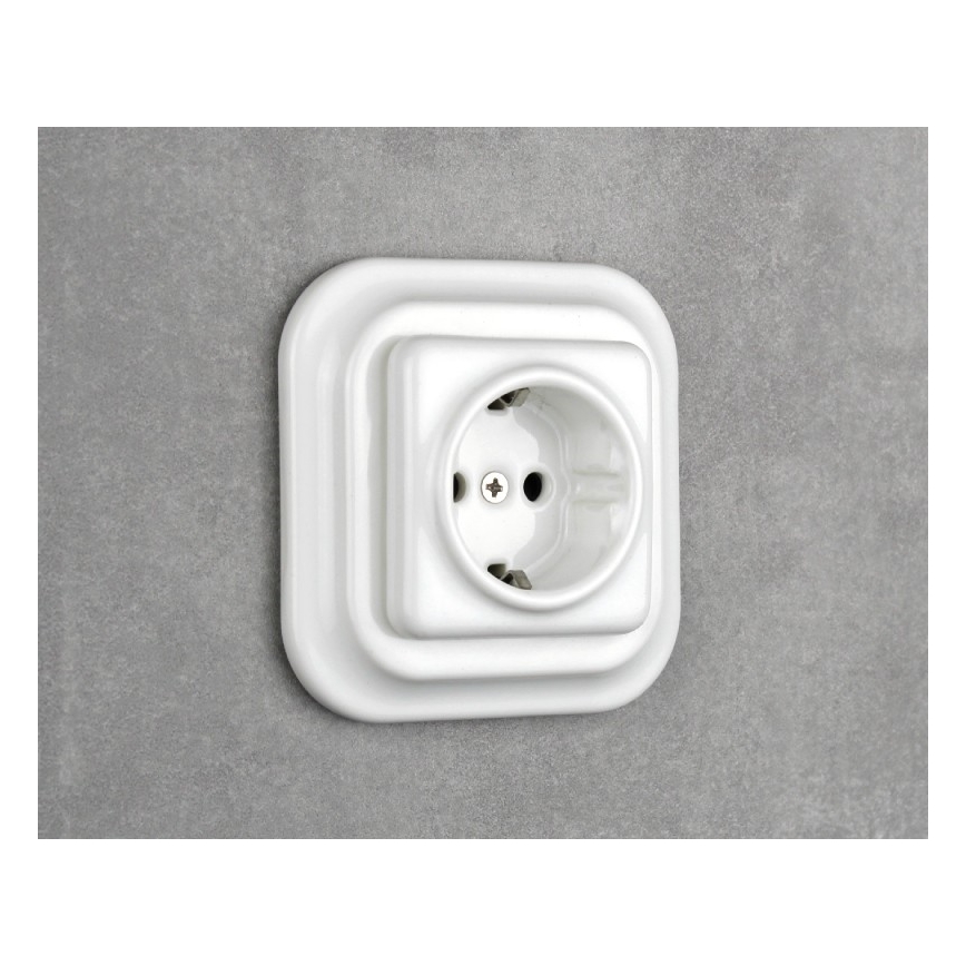 Elhard - keraamiline retro seinapistikupesa koduseks kasutamiseks, ilma raamita, SCHUKO 230V, valge