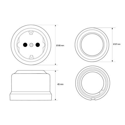 Elhard - keraamiline retro seinapistikupesa koduseks kasutamiseks SCHUKO-raamiga 230V must