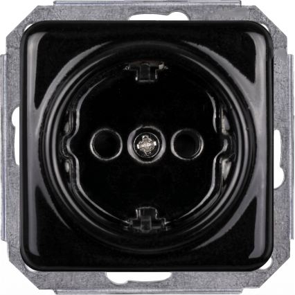 Elhard - keraamiline retro ühepoline lüliti nr 1 ja SCHUKO 230 V pistikupesa raamiga, must