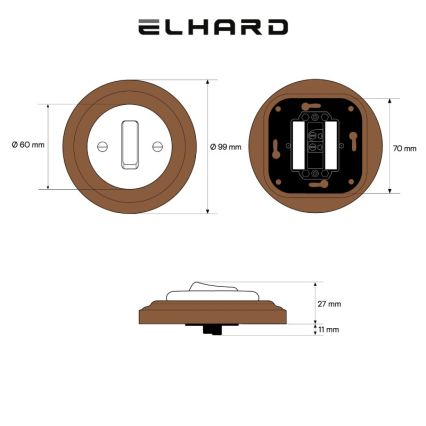 Elhard - Keraamiline retro ühe lülitiga lüliti raamiga nr 1 must/tume puit