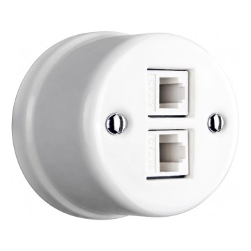 Elhard - portselanist retro seinapistikupesa 2×RJ45, valge