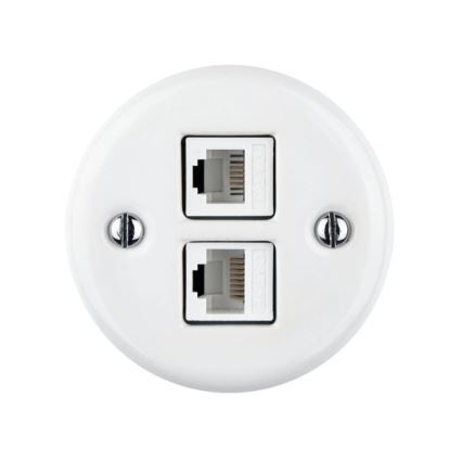 Elhard - portselanist retro seinapistikupesa 2×RJ45, valge