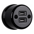 Elhard - seinale paigaldatav keraamiline retro pistikupesa 2× USB-A, must