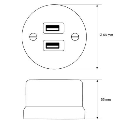 Elhard - seinale paigaldatav keraamiline retro pistikupesa 2× USB-A, must