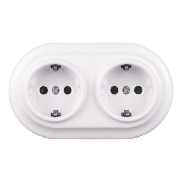 Elhard - Topelt keraamiline retro pistikupesa koduseks kasutamiseks raamiga SCHUKO 230V valge