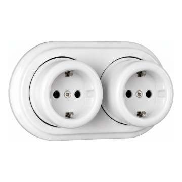 Elhard - Topelt keraamiline retro seinapistikupesa raamiga SCHUKO 230V valge