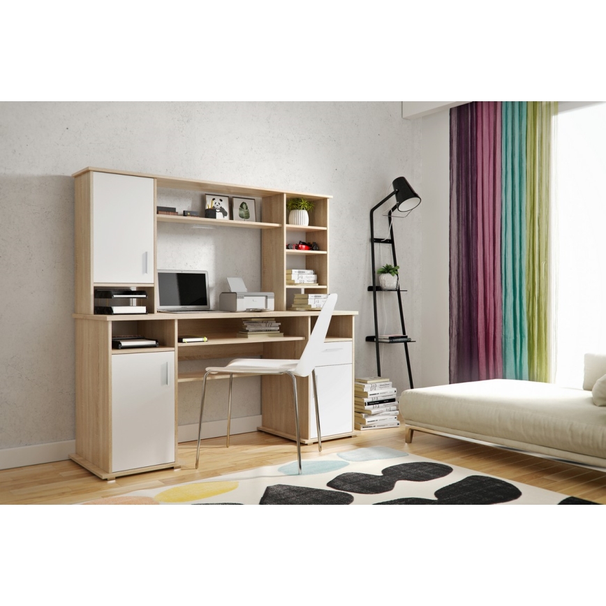 ELIAN kirjutuslaud riiuliga, sonoma tamm/valge