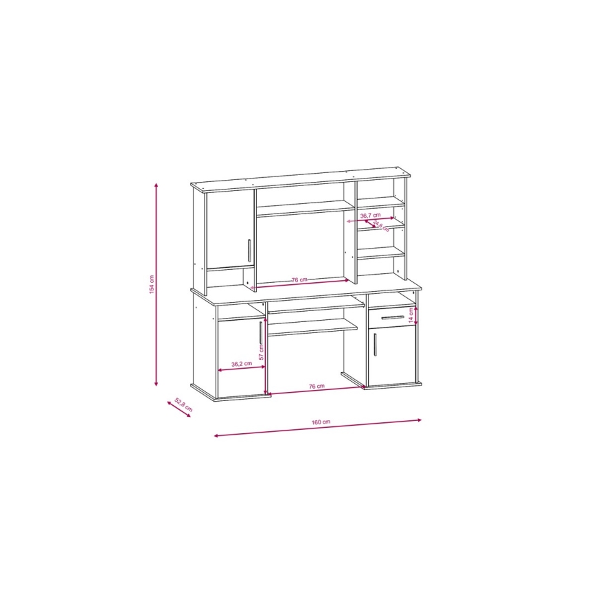 ELIAN kirjutuslaud riiuliga, sonoma tamm/valge