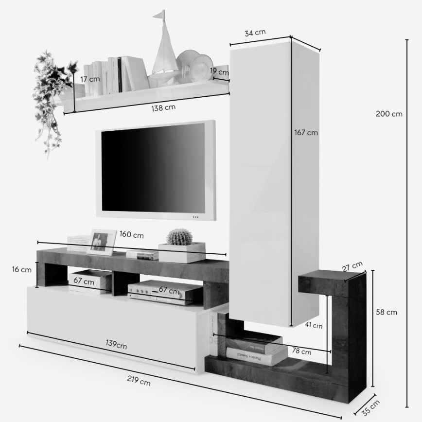 Elutoa seinakomplekt LENOR, valge/hall betooniefekt