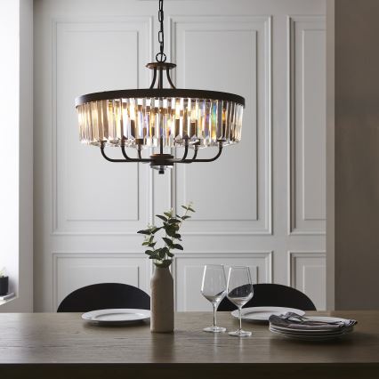 Endon 100711 - Kroonlühter ketiga CHESTERFIELD 6xE14/6W/230V läbimõõt 55 cm must