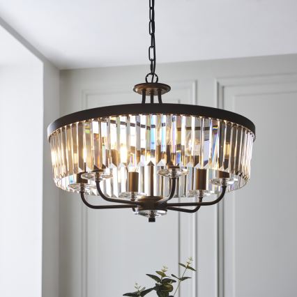 Endon 100711 - Kroonlühter ketiga CHESTERFIELD 6xE14/6W/230V läbimõõt 55 cm must